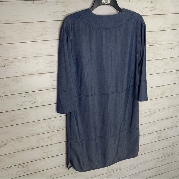 Vince Blue Chambray V Neck Shift Work Business Casual Dress Size Small - Picture 3 of 8